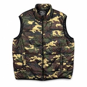 Swiss Tech Mens Camo Puffer Vest 2XL Green Brown Quilted Zip Up SM49604YPB